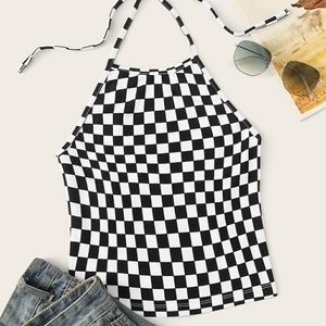Checker Pattern Haulter Top